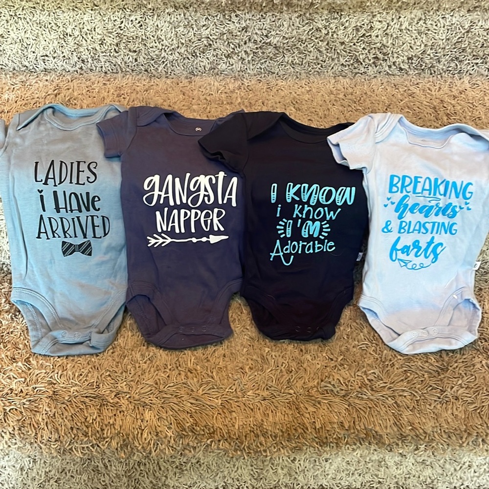 FUN - Newborn 0-3 month onesies Lot of 4